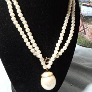 Vintage 36 " Pearl Necklace with a 1" Pearl Pendant